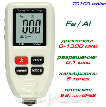 TC100-white товщиномір фарби, Fe/NFe, до 1300 мкм, + батарейка