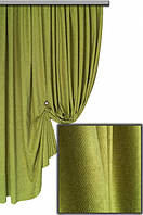 Тканина для штор порт'єр, зовнішній штор покривал щільний мікровелюр або вельвет Пальміра колір оливково-салатовий