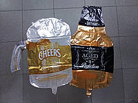 Гелиевый шар фольгированный, фигурный бутылка виски, бокал пива