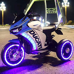 Дитячий електромобіль Мотоцикл M 4053 L-4, DUCATI, світні колеса, шкіряне сидіння, синій