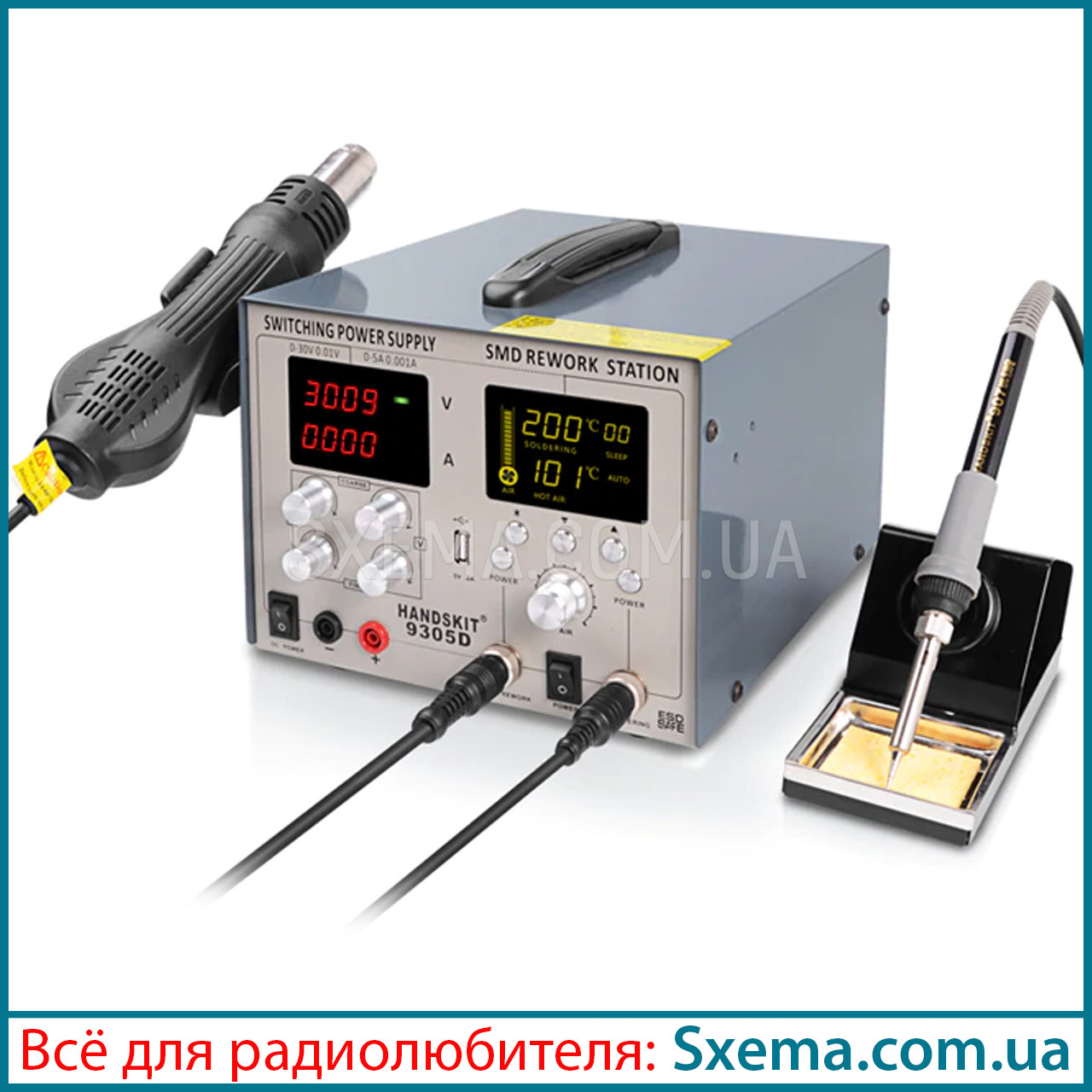 Паяльна станція HandsKit 9305D з лабораторним блоком живлення 30 V 5 A, 4 дисплеї