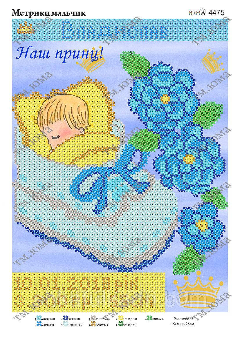 Схема для вишивки бісером Метрика народження хлопчика, фото 1