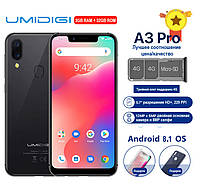 Смартфон Umidigi A3 Pro 3GB RAM 32GB ROM, экран 5,7" HD+, тройной слот 2SIM+1MicroSD, корпус черный цвет