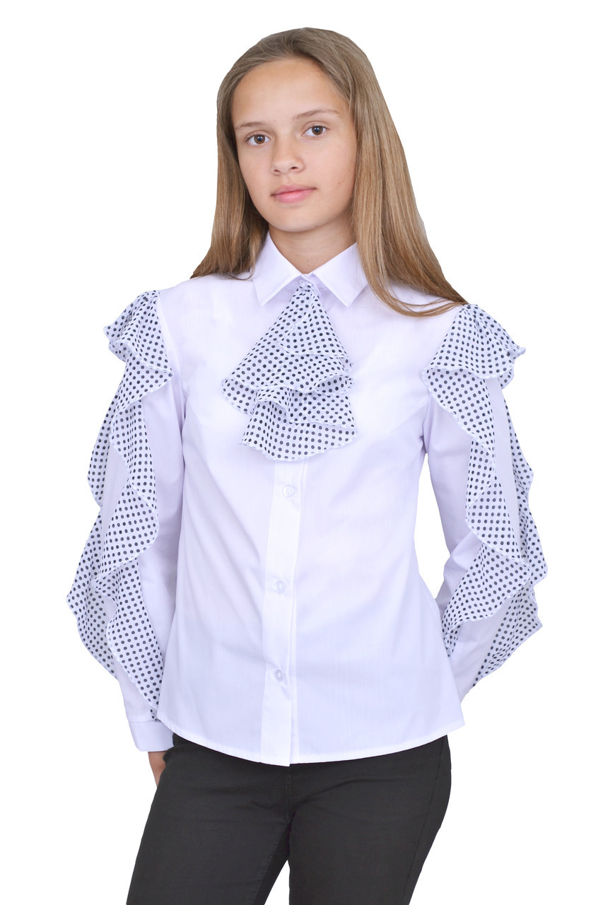 Блузка для дівчаток біла з довгим рукавом м 1129 зростання 122 128 134 140 146 152 158 164 170
