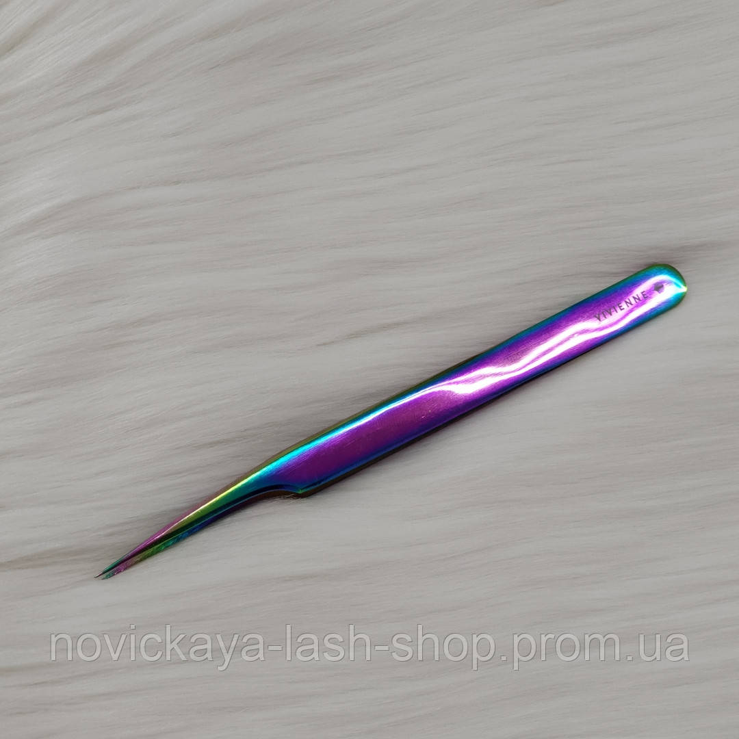 Пінцет прямий з вигином(райдужний) Vivienne