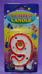 Свічка цифра на торт "9" в горошок