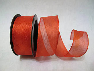 Лента с проволочным краем 2.5 см Красная