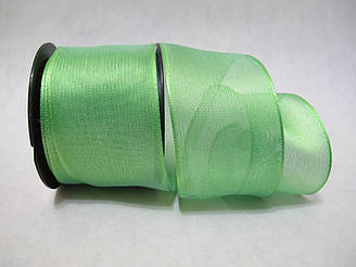 Стрічка з дротяним краєм 4 см Зелена