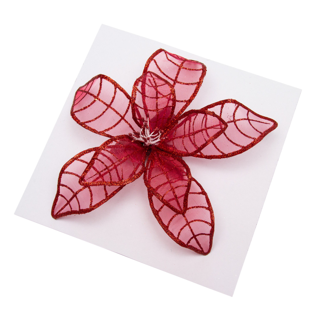 Ялинкова іграшка Квітка з органзи на кліпсі, 20 см, червоний, органза (780013-3), фото 1