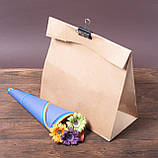 Великий паперовий пакет на винос без ручок з широким дном 320*150*380 мм бурий, фото 4