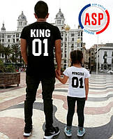 Футболки для всей семьи king 01 princess 01 Family Look Фэмили лук футболки для мамы папы и детей отца и сына