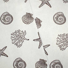 Тканини для штор морської тематики, гобелен, жаккард Декор клария-1 черепашки блідо-коричневий