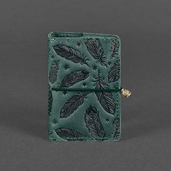 Жіночий шкіряний кард-кейс 7.0 з пір'ям (зелений)