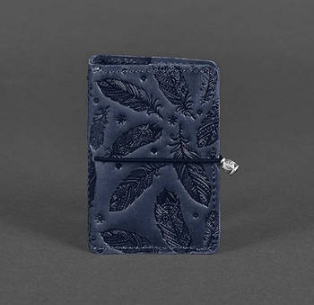 Жіночий шкіряний кард-кейс 7.0 з пір'ям (синій)