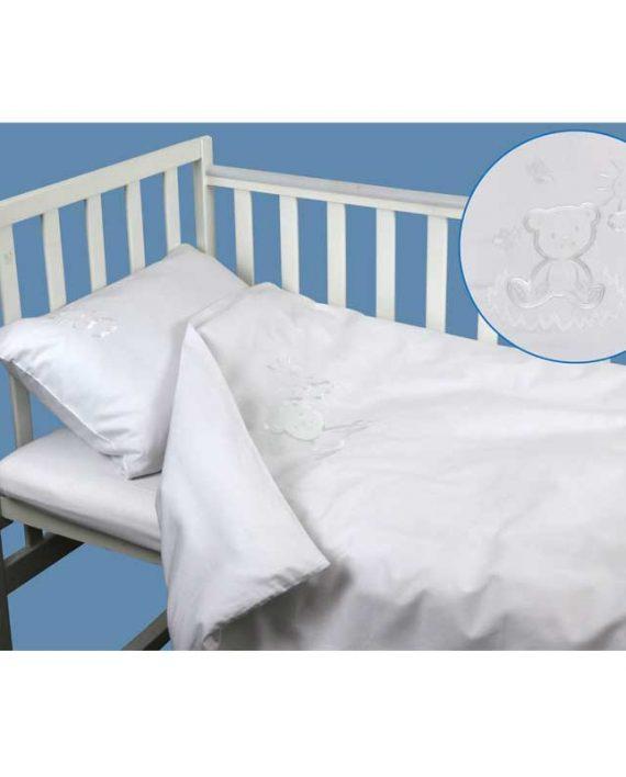 Постільний комплект в дитяче ліжечко з вишивкою (підодіяльник, наволочка, простирадло) ТМ Руно 932.137 ВУ білий