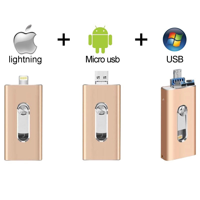 Флешка для Iphone 7/7 plus/Ipad 128 Gb Flash Drive gold