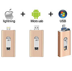 Флешка для Iphone 7/7 plus/Ipad 128 Gb Flash Drive gold