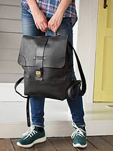 Рюкзак чоловічий міської ручної роботи "Sampo" з натуральної шкіри Crazy Horse Чорний