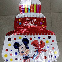 Воздушный шар фольгированный, фигурный "Торт" с рисунком Микки Маус, надпись "Happy Birthday!" 1шт
