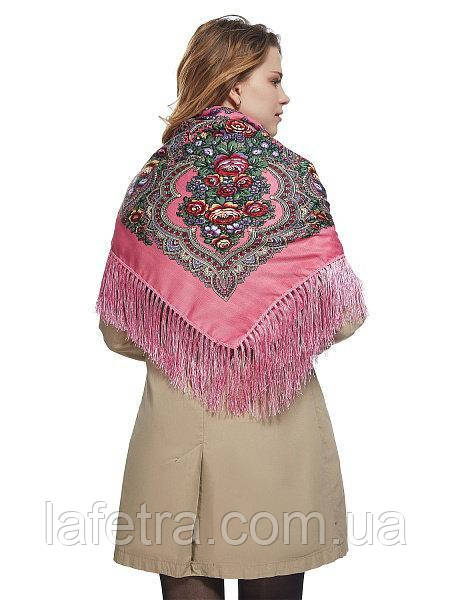Платок С Цветочным Узором Розовый С Бахромой. Украинский Платок ...