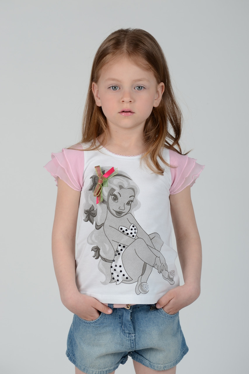 Сучасна дитяча футболка для дівчинки з малюнком дівчинки De Salitto Італія 95521-Q Білий 98.Топ!