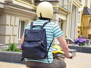 Рюкзак міської чоловічої ручної роботи "Trip" з натуральної шкіри Crazy Horse Синій