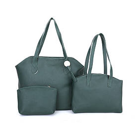 Женская сумка, мини сумочка и косметичка набор зеленый
