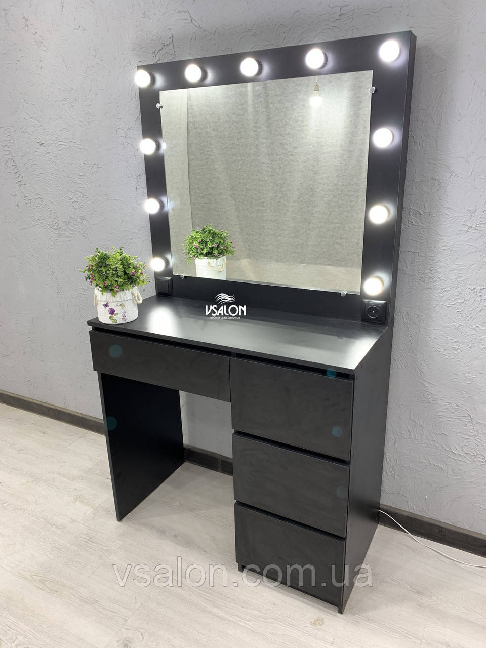 Стіл для макіяжу з LED-лампами V456 чорний