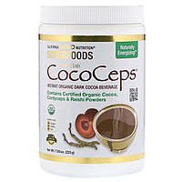 Темный какао-напиток California Gold Nutrition "CocoCeps" с грибами Кордицепс и Рейши (225 г)