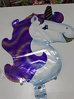 Воздушный фигурный шар фольгированный единорожка с фиолетовой гривой 1шт