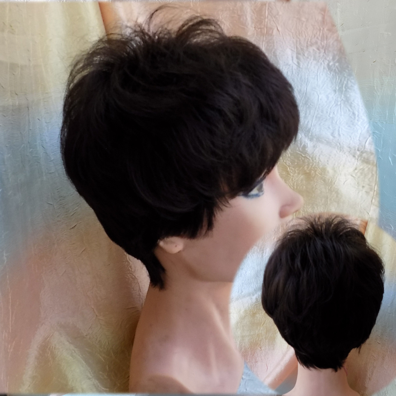 Коротка перука з канекалону чорна кава 4400-2, фото 1