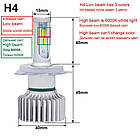 Комплект LED ламп YHKOMS H4 80W 9000LM ДО 12V з регулюванням кольори: блакитний\білий\жовтий 3000K\4300K\6000K, фото 3