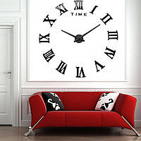 60-130 см, Годинник настінний 3d diy clock, кімнатний 3д годинник, стильні настінні годинники Римські цифри Black