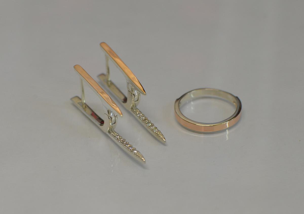 Срібний комплект з золотими вставками, фото 1