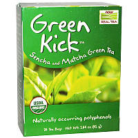 Зеленый чай сенча и маття NOW Foods, Real Tea "Green Kick" без кофеина, 24 пакетика (41 г)