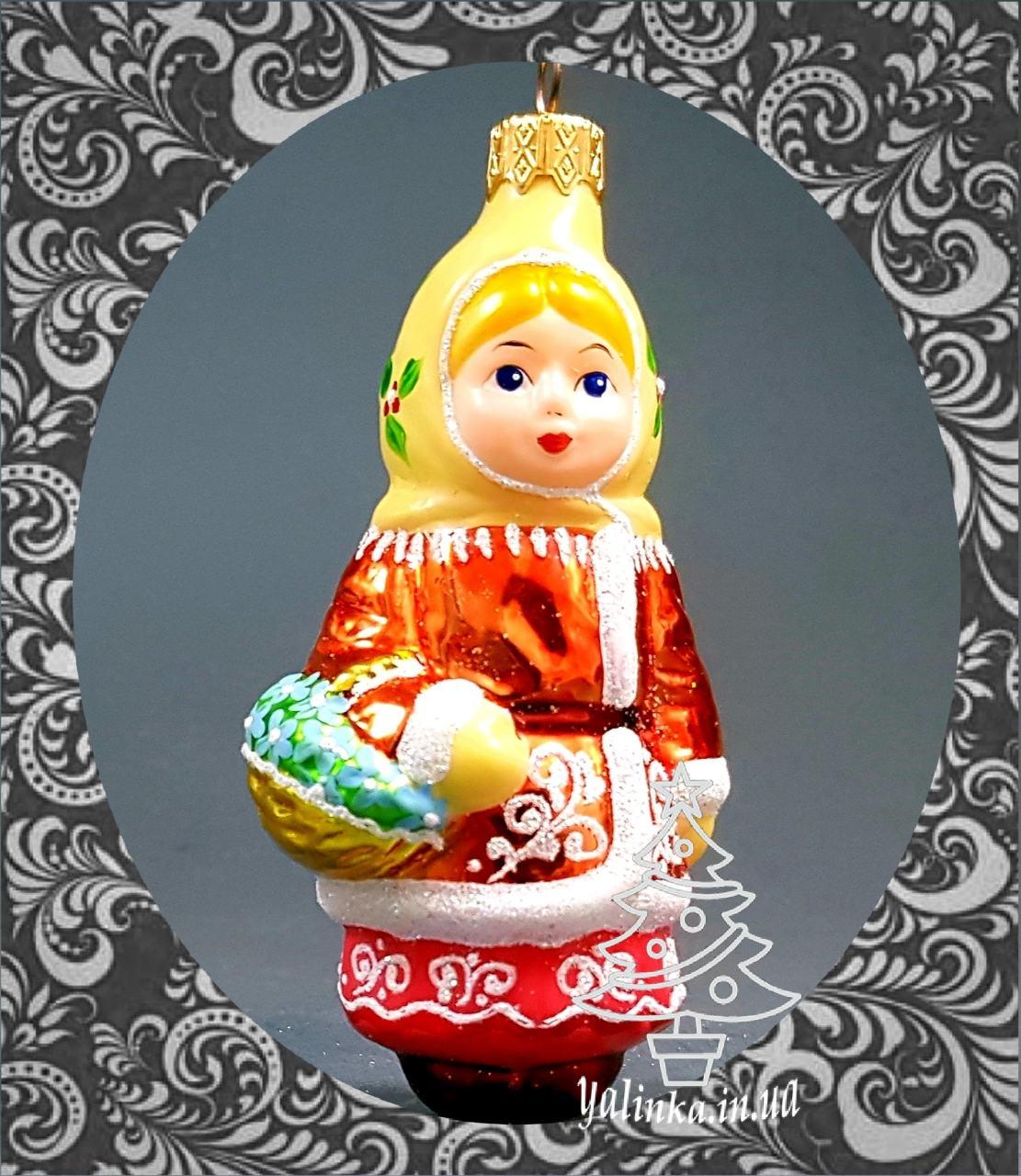Скляна ялинкова іграшка Дівчинка з кошиком пролісків (12 місяців) 215/с-а