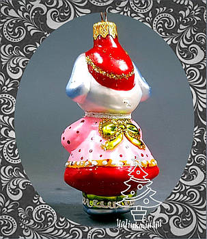 Скляна ялинкова іграшка Зайчиха з кошиком 306/с, фото 3