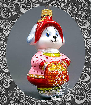 Скляна ялинкова іграшка Зайчиха з кошиком 306/с, фото 1