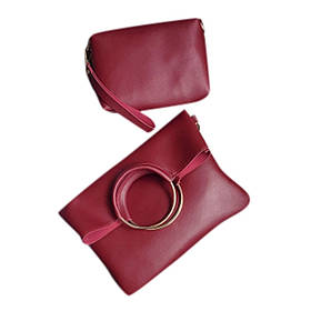 Жіноча сумка-клатч набір 2в1 з м'якої екошкіри бордовий