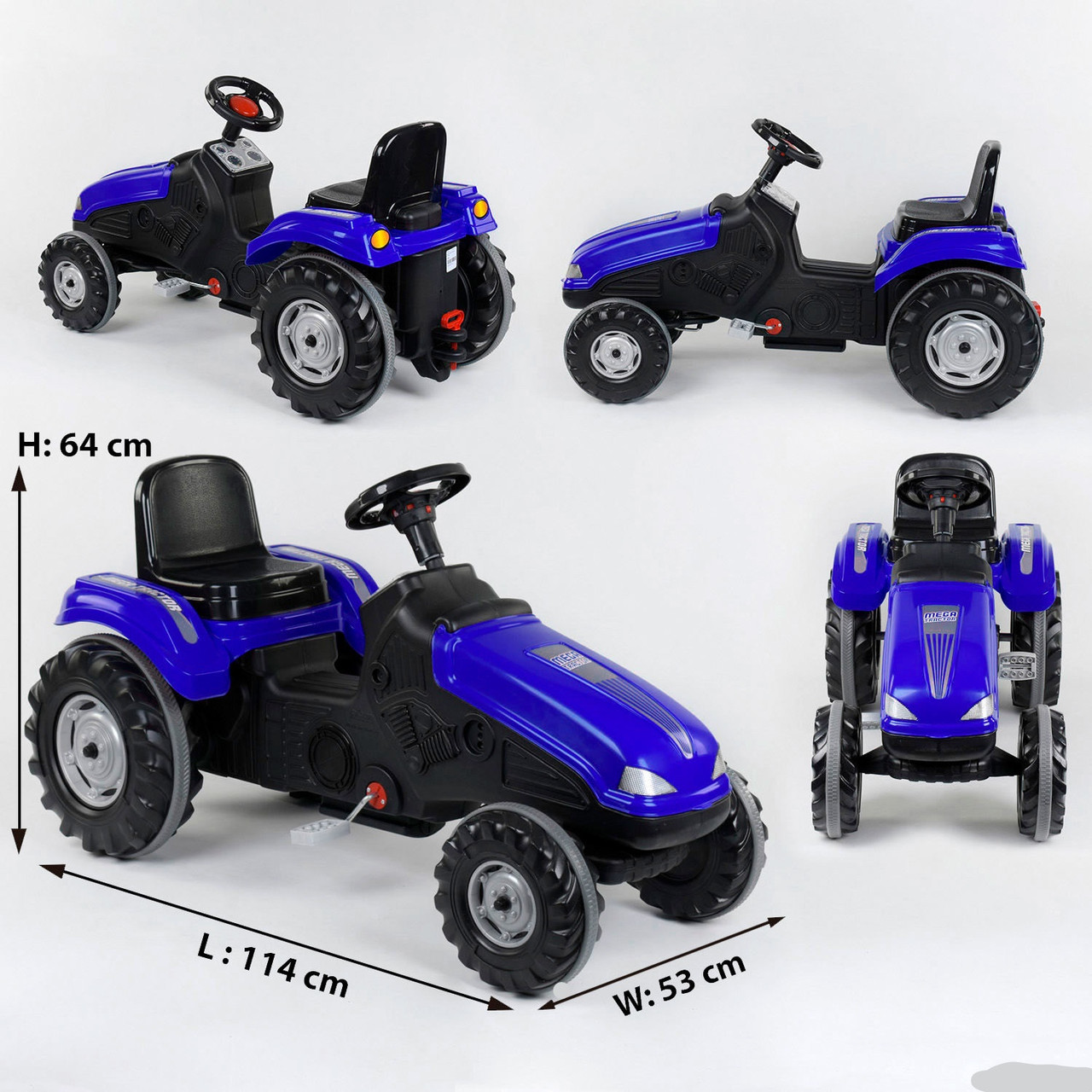 Педальний Трактор 07-321 BLUE клаксон на кермі, регульоване сидіння, колеса з гумовими накладками