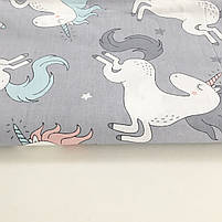 Сатин "єдинороги з рожевими, м'ятними і сірими гривами на сірому" 160, фото 3