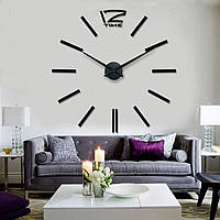60-130 см, Годинник настінний 3d diy clock, кімнатний 3д годинник, стильні настінні годинники 12 Time Black