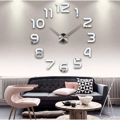 60-130 см, 3д годинник, великі настінні годинники, годинник на стіну для офісу, стильні настінні годинники Арабські цифри Silver