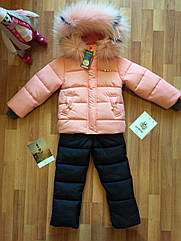 Дитячий зимовий комбінезон на дівчинку з шикарним натуральним хутром розміри 98, 104