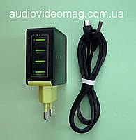 Блок живлення USB 5V 4A, чотири гнізда, + кабель micro usb в комплектації