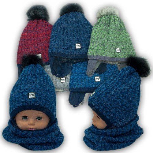 ОПТ Дитячий комплект — шапка та шарф (хомут) для хлопчика, р. 46-48 (5 шт./набір), фото 1