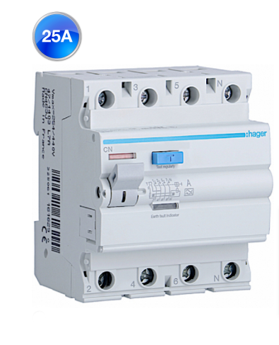 Трифазне Диффреле УЗО 25A 30MA 6KA ТИП AC 4 Полюси HAGER