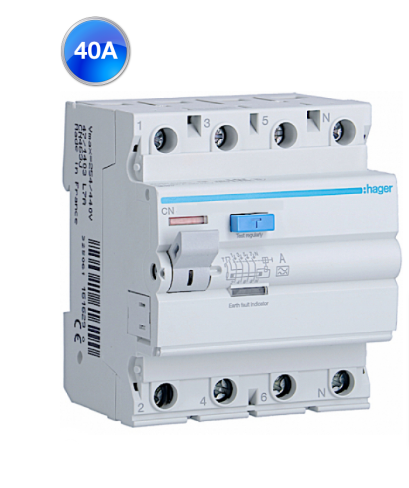 Трифазне Диффреле УЗО 40A 30MA 6KA ТИП AC 4 Полюси HAGER