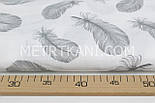 Лоскуток.Муслін двошаровий "Пір'я" сірі на білому фоні160 см No1603-1, 55*160 см, фото 4