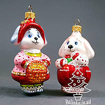 Скляна ялинкова іграшка Зайчиха з кошиком 306/с, фото 4